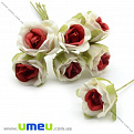Роза тканинна, 20 мм, Червоно-біла, 1 шт (DIF-015034)