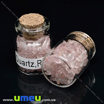 Бутылочка с крошкой натурального камня, Кварц розовый, 32х22 мм, 1 шт (POD-026056)