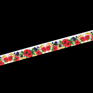 Репсовая лента с рисунком Маки, 15 мм, Белая, 1 м (LEN-054901)
