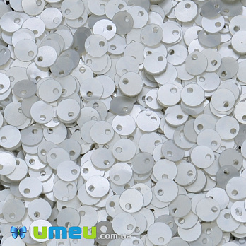 Пайетки Индия круглые плоские (смещённое отверстие), 4 мм, Белые, 5 г (PAI-037458)