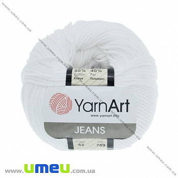 Пряжа YarnArt Jeans 50 г, 160 м, Белая 62, 1 моток (YAR-025294)