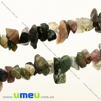 Скол (крошка) натуральный камень Агат индийский, 3-7 мм, 1 нить, (84-86 см), (BUS-009417)