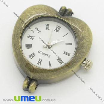 Часы для браслетов Сердце, Античная бронза, 30х24 мм, 1 шт (CLC-006192)