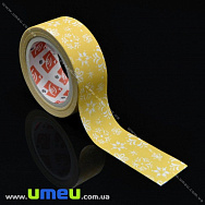 Декоративний скотч паперовий, Візерунки, 15 мм, Жовтий, 1 котушка (5 м) (DIF-017911)