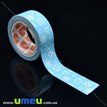 Декоративный скотч бумажный, Узоры, 15 мм, Голубой, 1 катушка (5 м) (DIF-017909)