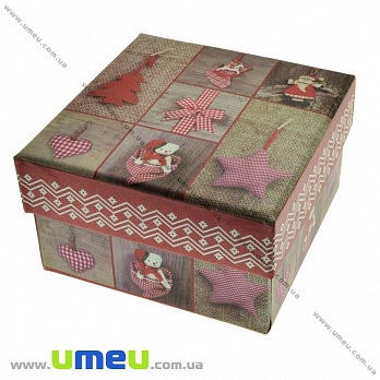 Подарочная коробочка Квадратная новогодняя, 9х9х5,5 см, Красная, 1 шт (UPK-023087)