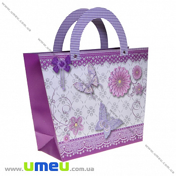 Подарочная сумочка Бабочки, 29х21х9,5 см, Сиреневая, 1 шт (UPK-035682)