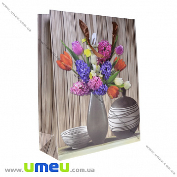 Подарочный пакет Цветы, 40х31х12 см, Коричневый, 1 шт (UPK-035667)
