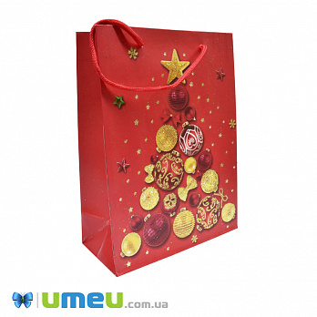 Подарочный пакет Новогодний, 24х18х8,5 см, Красный, 1 шт (UPK-023412)