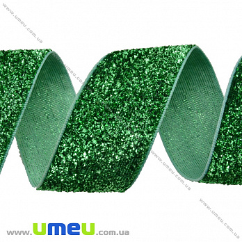 Лента бархатная с люрексом, 25 мм, Зеленая, 1 м (LEN-035820)