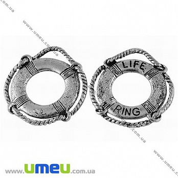 [Архив] Подвеска металлическая Спасательный круг, Античное серебро, 24х22 мм, 1 шт (POD-002537)