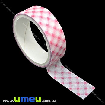 Декоративный скотч бумажный, В полоску, 15 мм, Розовый, 1 катушка (3 м) (DIF-018159)