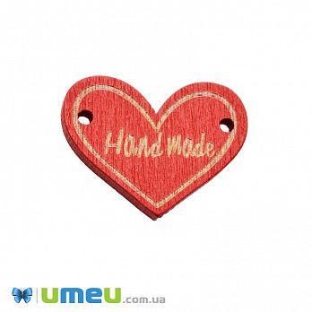 Бирка деревянная Сердце «Hand made», 30х23 мм, Красная, 1 шт (PUG-047777)