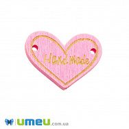 Бирка деревянная Сердце «Hand made», 30х23 мм, Розовая, 1 шт (PUG-047776)