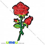 Термоаппликация с пайетками Роза, 12х6 см, Красная, 1 шт (APL-033592)