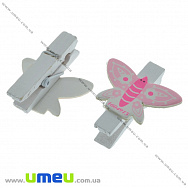 Декоративна прищіпка Метелик, 35х31 мм, Рожева, 1 шт (DIF-034573)