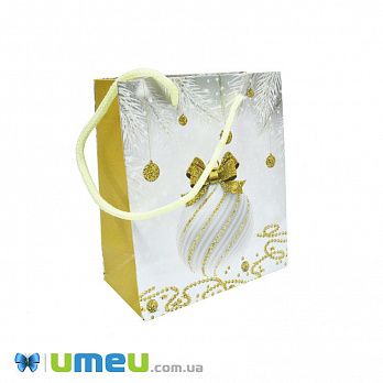 Подарочный пакет Новогодний, 14х12х6 см, Золотистый, 1 шт (UPK-023361)