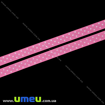 Репсовая лента в горошек, 10 мм, Розовая яркая, 1 м (LEN-022437)
