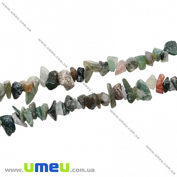 Скол (крошка) натуральный камень Агат моховый, 5-8 мм, 1 нить, (82-84 см), (BUS-027244)