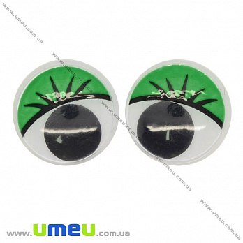 Глазки с ресничками клеевые круглые, 18 мм, Зеленые, 1 пара (DIF-009177)