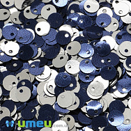 Пайетки Индия круглые плоские (смещённое отверстие), 5 мм, Серебристо-синие, 5 г (PAI-037437)