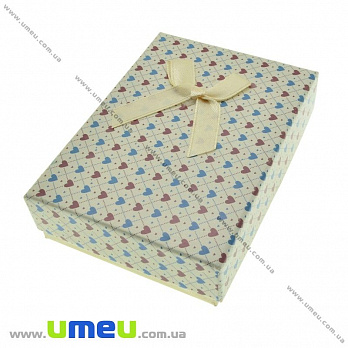 Подарочная коробочка Прямоугольная с сердечками, 11х8х3 см, Кремовая, 1 шт (UPK-023152)