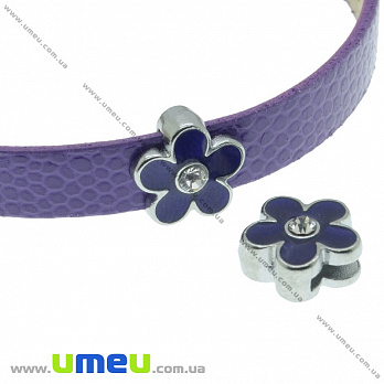 Бусина под ремешок Цветок фиолетовый, 11х11 мм, Темное серебро, 1 шт (BUS-036246)