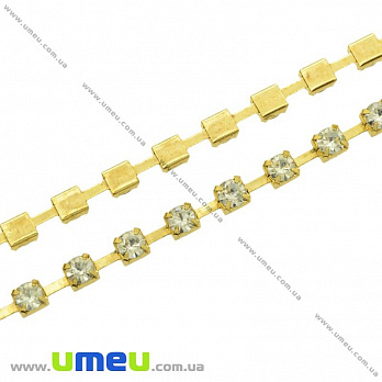 Стразовая цепь SS20 (5,0 мм), Золото, Стразы стеклянные белые, 1 м (ZEP-024946)
