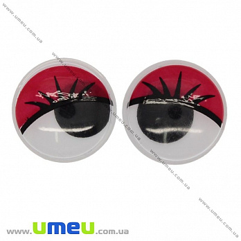Глазки с ресничками клеевые круглые, 18 мм, Красные, 1 пара (DIF-009175)