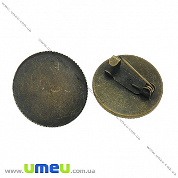 Основа для броши под кабошон 20 мм, 21 мм, Античная бронза, 1 шт (OSN-019987)