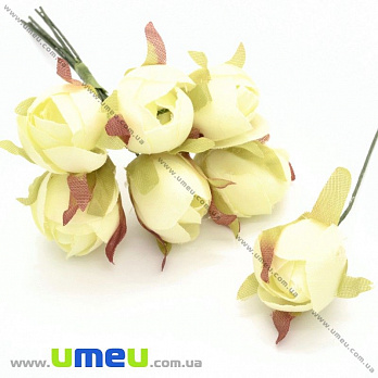 Бутон розы на проволоке, 15 мм, Желтый светлый, 1 шт (DIF-025683)