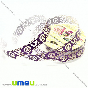 Декоративный скотч кружевной, Фиолетовый, Цветы, 15 мм, 1 катушка (1 м) (DIF-026215)