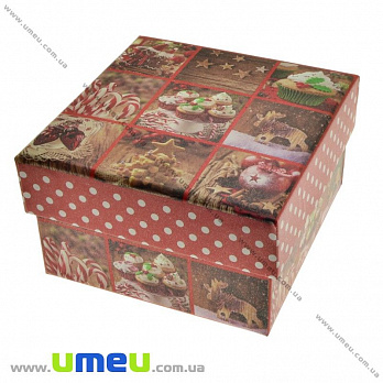 Подарочная коробочка Квадратная новогодняя, 9х9х5,5 см, Красная, 1 шт (UPK-023088)