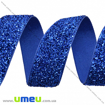 Лента бархатная с люрексом, 20 мм, Синяя, 1 м (LEN-035818)