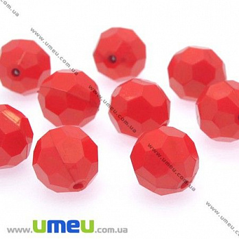 Бусина пластиковая Круглая граненая, 16 мм, Красная, 1 шт (BUS-000707)