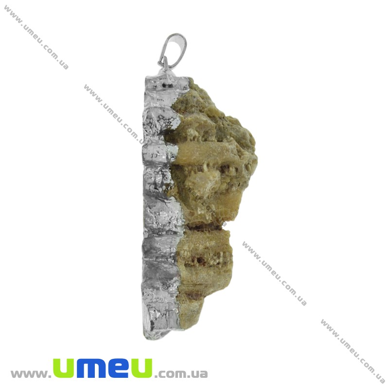 Підвіска з натурального каменю в металі, Корал скам'янілий, 58х28 мм (POD-026068)