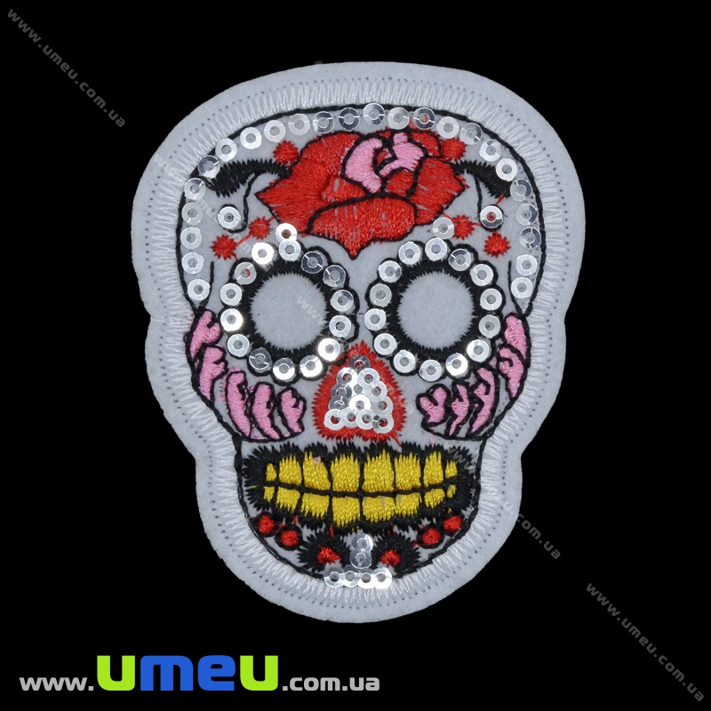 Термоаплікація з паєтками Череп, 7,5х6 см (APL-035216)