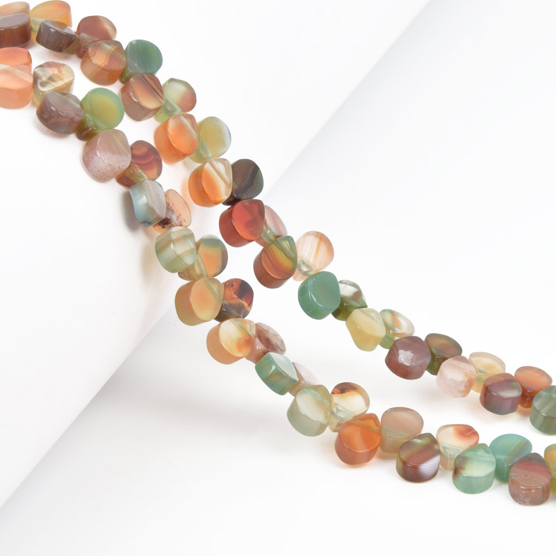 Намистини Агат коричнево-зелений, Натур. камінь, 8х5 мм, Крапля, 19 см (BUS-058178)