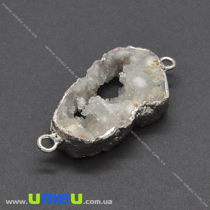 Конектор з натурального каменю Друза Агата в металі, Сірий, 43х21 мм (POD-037034)
