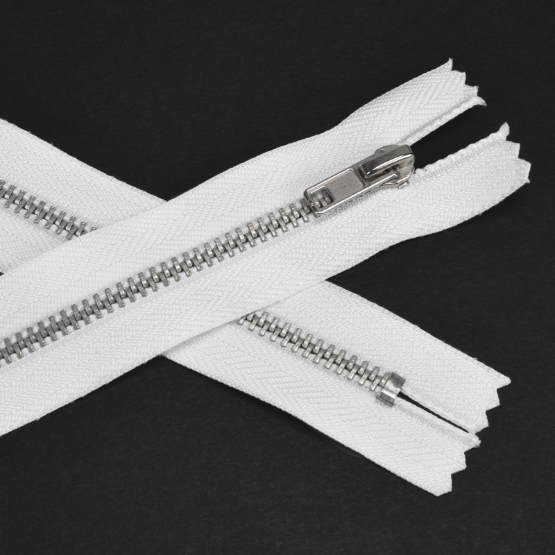 Блискавка брючна металева нероз'ємна, 18 см, Тип 4, Біла, Срібло (ZIP-060429)
