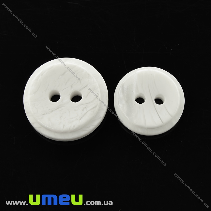 Пуговица пластиковая Круглая, 15 мм, Белая (PUG-021398)