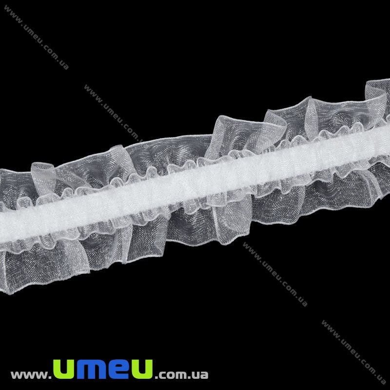 Мереживо з органзой на резинці, 40 мм, Біле (LEN-020673)