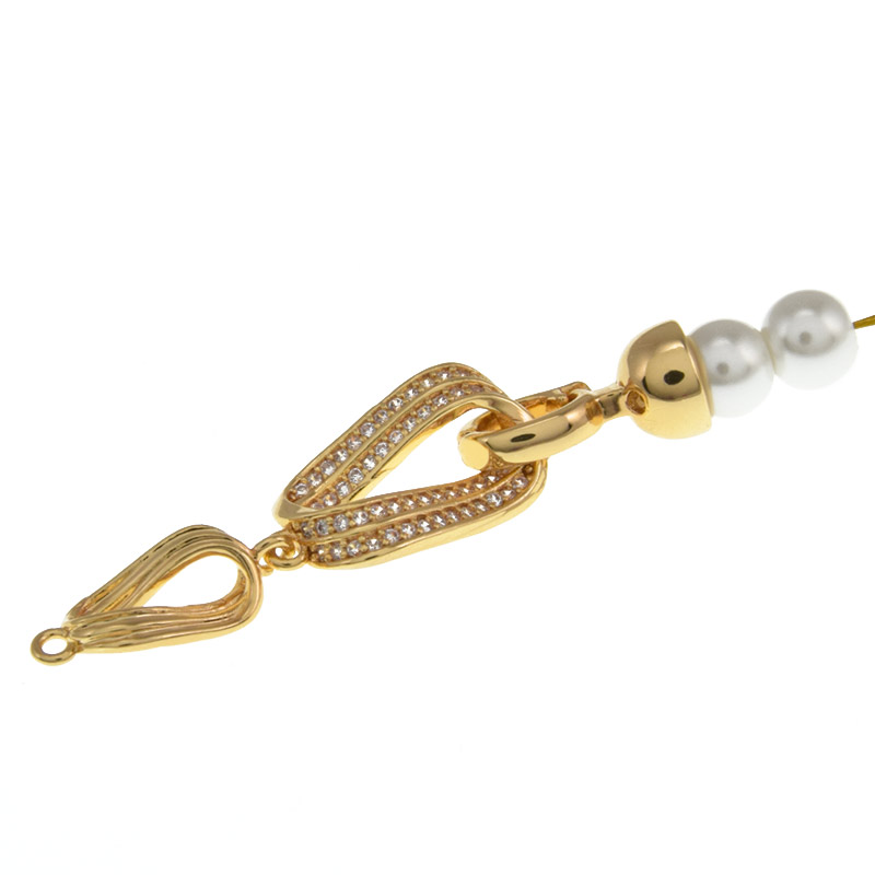 Застібка, 44х10 мм, Латунь з покриттям 18 kt, Куб. цирконій (ZAM-058453)