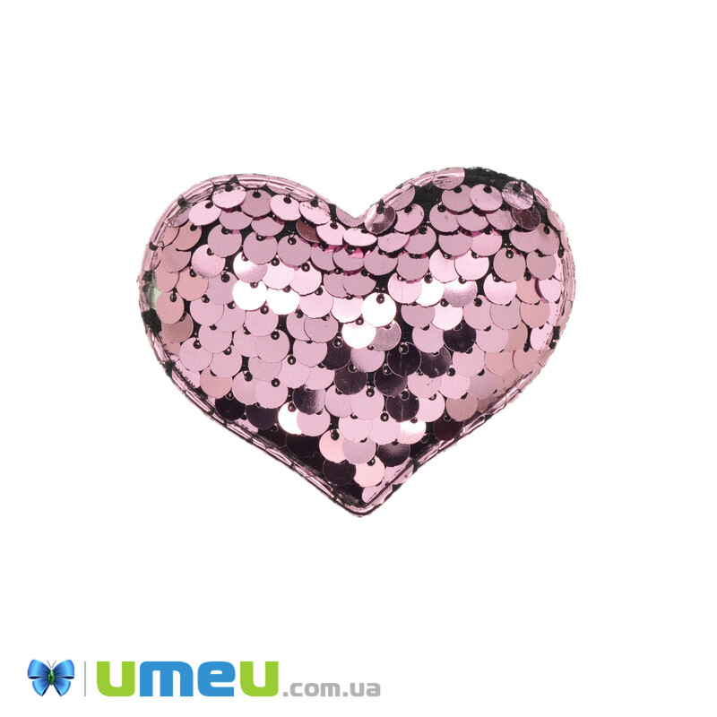 Аплікація пришивна з паєтками Серце, 6,5х5,5 см, Рожева (APL-042525)