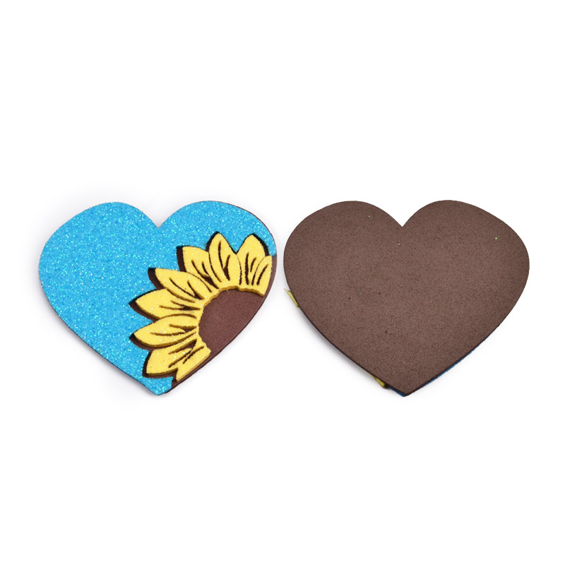 Декоративний виріб із фоамірану Серце з соняшником, 6,5х6 см, Блакитне (FOM-051595)