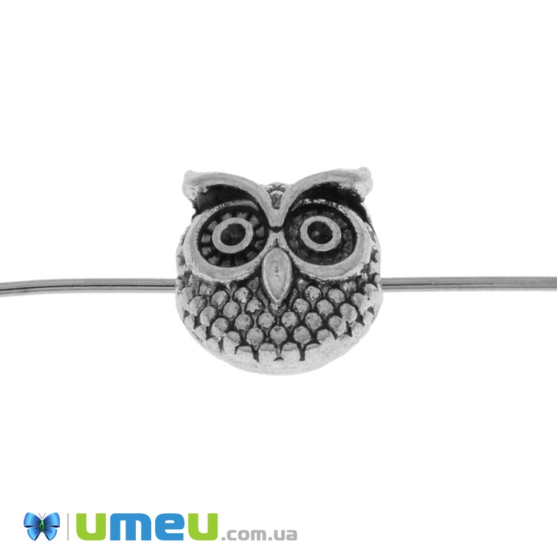 Намистина мет. Сова, 11х11х8 мм, Античне срібло (BUS-039086)