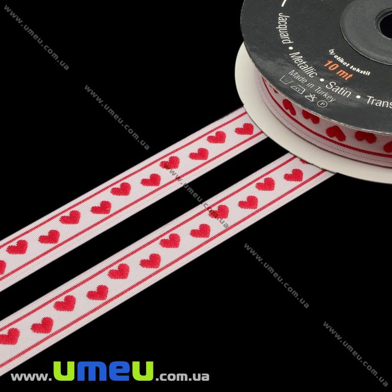 Тесьма Fantastic сердечки, 12 мм, Красная, 1 м (LEN-010929)