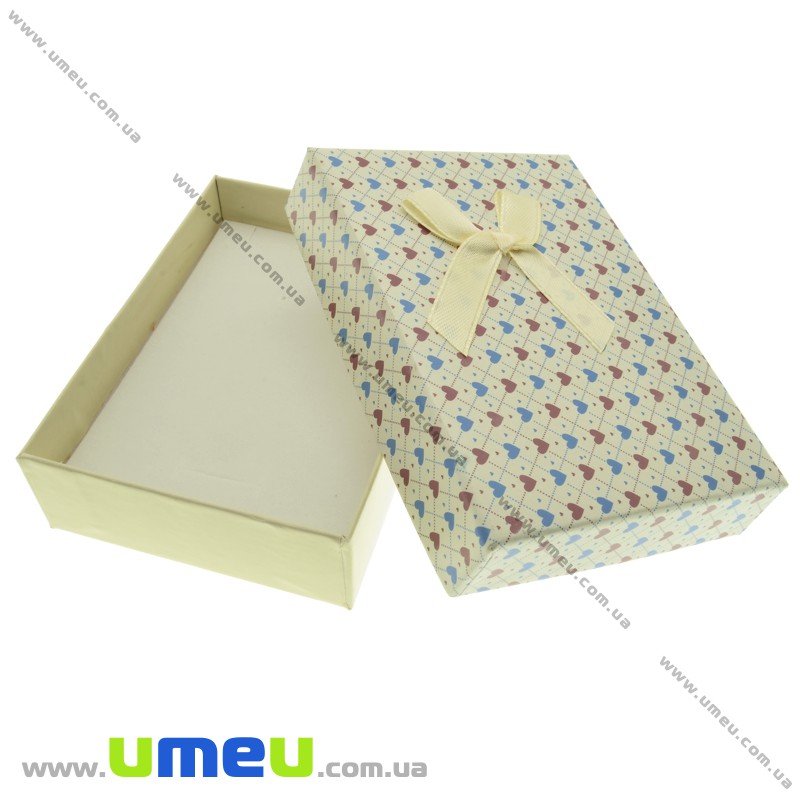 Подарункова коробочка Прямокутна з сердечками, 11х8х3 см, Кремова (UPK-023152)