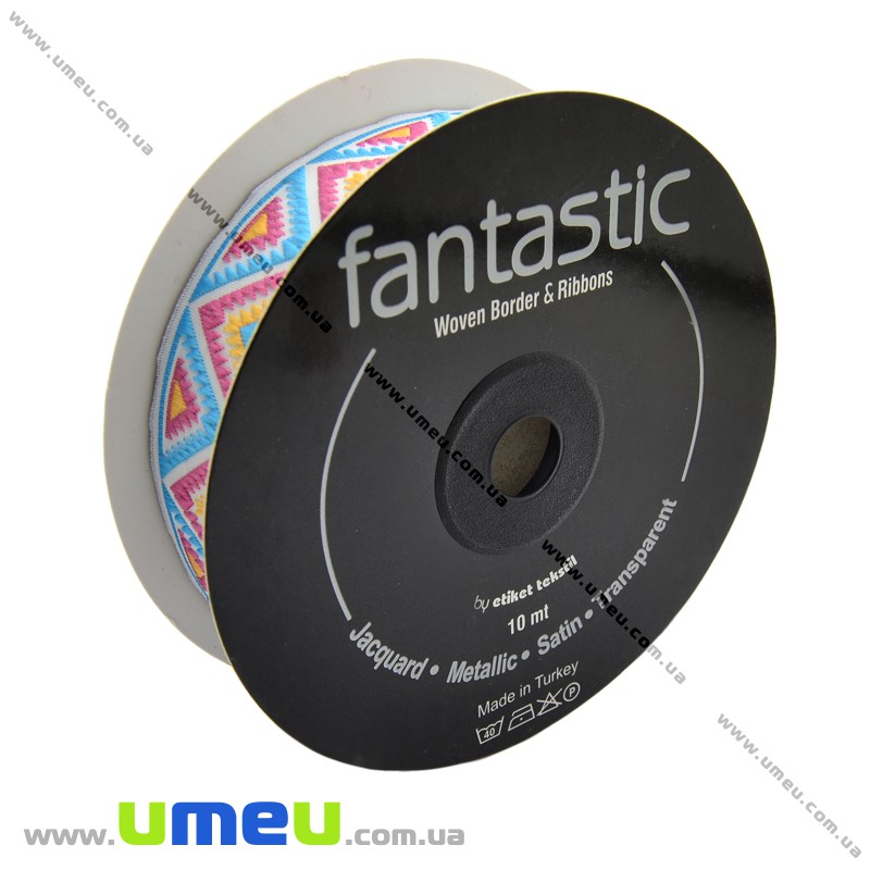 Тесьма Fantastic орнамент, 25 мм, Розово-голубая (LEN-010951)