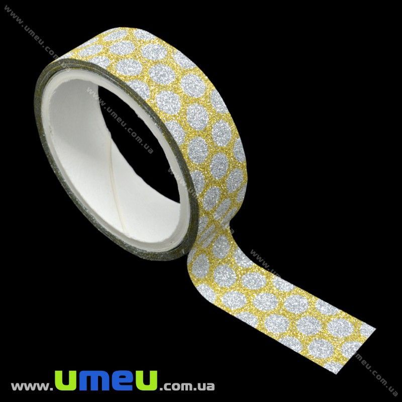 Декоративний скотч гліттерний, 15 мм, Золотистий (DIF-018168)